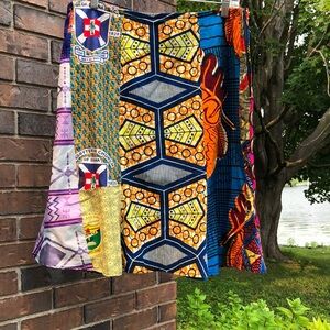 Multicolor Patchwork African Print Midi Skirt
